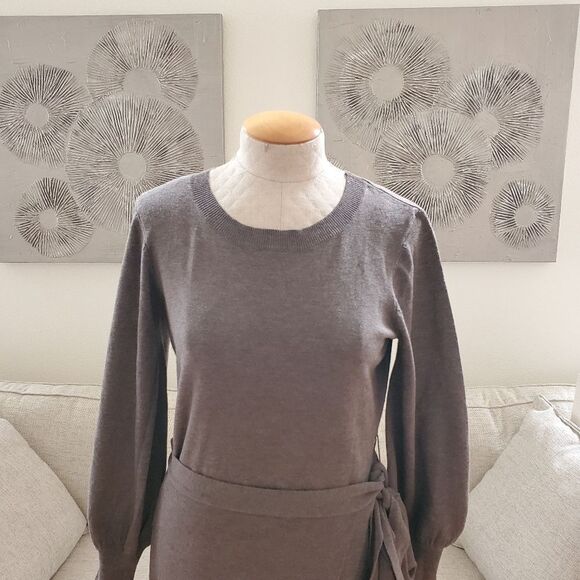 NEW! Taylor Petite Side-Tie Sweater Midi Dress - size PL (Petite Large) in Grey - Picture 3 of 12